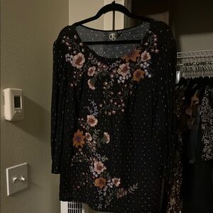 Floral Black Long Sleeve Top